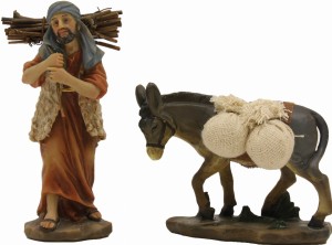 (K936-1) Chłop noszący drewno z osłem, do figur o wys. 10cm