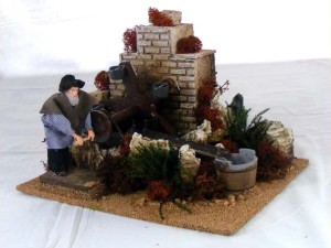 (29/038) Staruszek kręci koła wodnego, figura ruchoma, 220V