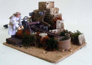 (29/035) Staruszek przy młynie, figura ruchoma, 220V