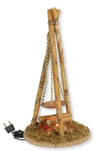 (X001) Ognisko z wiszącą miską, oświetlony- 15cm wysoki