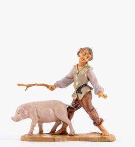 (10/223) Chłopak bawi się ze świnką FONTANINI do figur o wys. 10cm