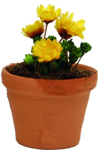 (Z461-2) Doniczka z żółtymi kwiatami, 2,6cm średnica