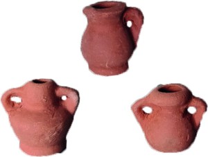 (Z302-2) Małe dzbanki z gliny, 3-części, do 1,7cm wysokie