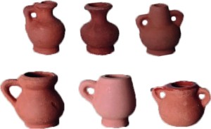 (Z302-1) Piękne dzbanki gliniane, 6-części, do 2,9cm wysokie