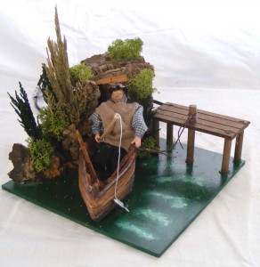 (29/056) Wędkarz w łódce, figura ruchoma, 220V