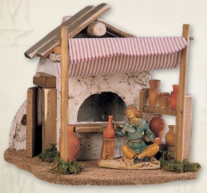 (818) Malarz z straganem sprzedażowym, do figur o wys. 12cm