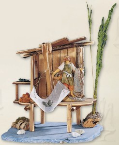 (819) Wędkarz łowi z siatką, do figur o wys. 12cm, 37cm wysoki