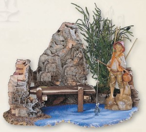 (804) Staw z pomostem i wędkarzem, do figur o wys. 12cm