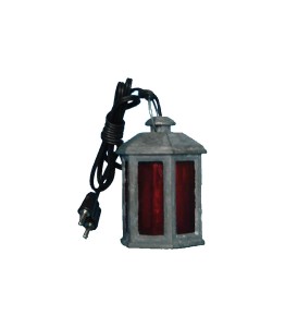 (X522-4) Latarnia metalowa, czerwona, sześciokątna- 4cm