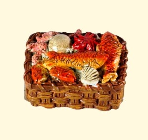 (11277) Skrzynka z rybami i owocami morza, 4 x 3 x 2,5cm