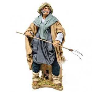 (HMCF) RUCHOMA FIGURA DO SZOPKI- Gospodarz z widłami, do figur o wysokości 30cm