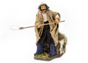 (RMCF) RUCHOMA FIGURA DO SZOPKI- Gospodarz z widłami, do figur o wysokości 15cm