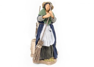 (RMSP) RUCHOMA FIGURA DO SZOPKI- Kobieta sprząta z miotła, do figur o wysokości 15cm