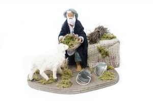 (TMUP) RUCHOMA FIGURA DO SZOPKI- Pasterz karmiący owcę, do figur o wysokości 12cm