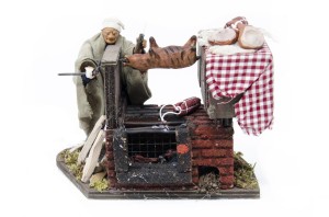 (TMPC) RUCHOMA FIGURA DO SZOPKI- Rzeźnik ze świnią na grillu, do figur o wysokości 12cm