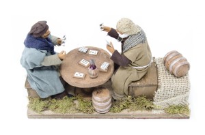 (TM2G) RUCHOMA FIGURA DO SZOPKI- Dwaj mężczyźni grają w karty, do figur o wysokości 12cm