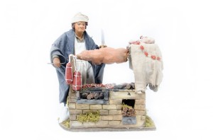 (HMPC) RUCHOMA FIGURA DO SZOPKI- Rzeźnik ze świnią na grillu, do figur o wysokości 30cm