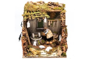 (TMSMOL) RUCHOMA SCENA DO SZOPKI- Kobieta przy kamień młyńskim, do figur o wysokości 12cm