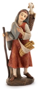 (21272/2) Kobieta z kijem i owcą w plecaku, do figur o wysokości 14-15cm