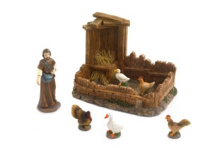 (20522) Zagroda z zwierzętami i gospodarzem, do figur o wys. 9cm