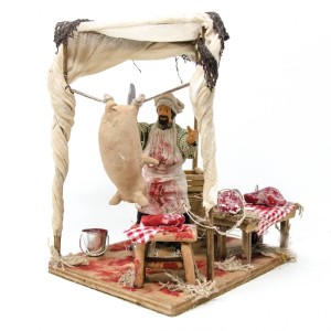 (BMSM) RUCHOMA FIGURA DO SZOPKI- Rzeźnik zarzynający, do figur o wysokości 10cm