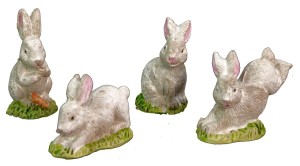 (10968) 4 białe zające do dekoracji Szopki- do 3,5cm wysokie, do figur o wys. 10-11cm