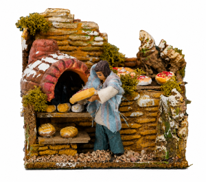 (12277) Piekarz pizzy przy piecu, RUCHOMA FIGURA na 220V, do figur o wys. 8cm