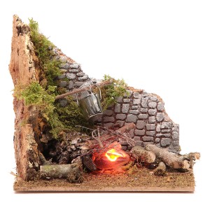 (10721) Ognisko z wiadrem i migającą żarówką na 220V - 15x10x15cm