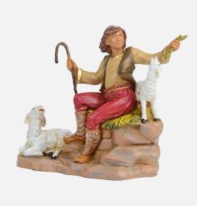 (19/330) Pasterz z kijem i owcami - figurka do szopki FONTANINI – do figur o wys. 19cm