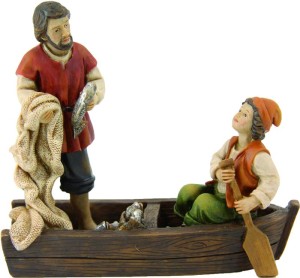 (K164) Dwaj wędkarze w łódce, do figur o wys. 8-9cm