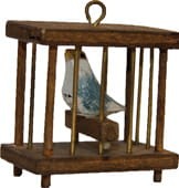 (Z305) Klatka z ptakiem, 4cm wysoka